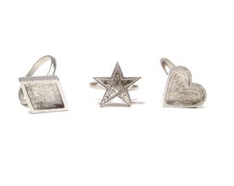 6 pcs Small 90's Rings Silver Colors Heart Star Rhombus Kids Ring Size Adjustable # 48-54
