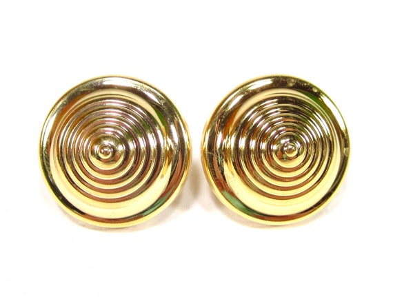 Elegant round gold polished ear clips funky snail… - image 1