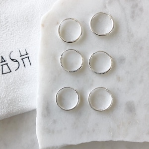 Sterling Silver 12mm Hoop Earrings Top Ear Piercing