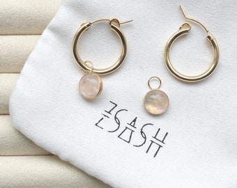 14k Gold Filled Rainbow Moonstone Hoop Earrings