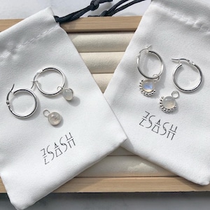 Sterling Silver Rainbow Moonstone Hoop Earrings