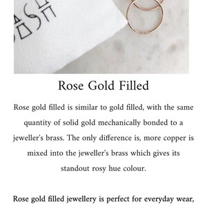 May include: Three rose gold filled rings on a white surface. The rings are different styles, including a beaded ring, a twisted ring, and a plain band. The text "Rose Gold Filled" is written below the rings.
