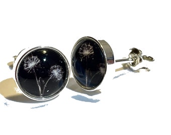 925 Sterling Silver Dandelion Stud Earrings Cabochon