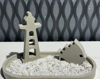 Concrete cement tablet bowl oval decorative plate fish lighthouse maritime waterproof