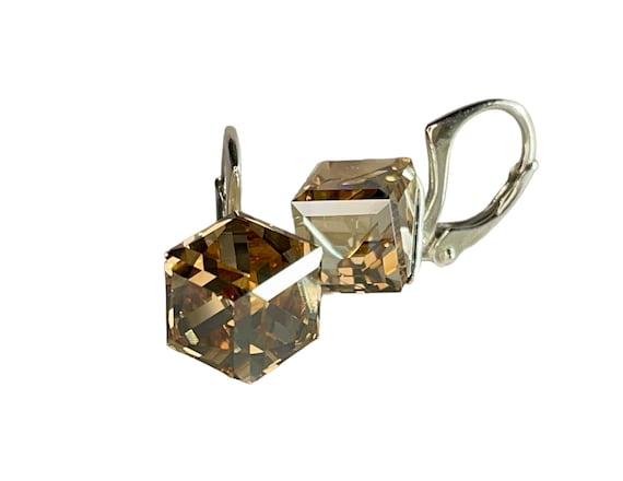 Silver Swarovski Crystal Cube Decorated With Earrings Stud