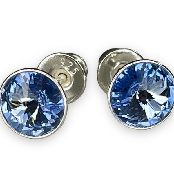 Silber Swarovski Kristall mit 925 Sterling Silber Ohrstecker Ohrringe Rivoli Crystal Light Sapphire