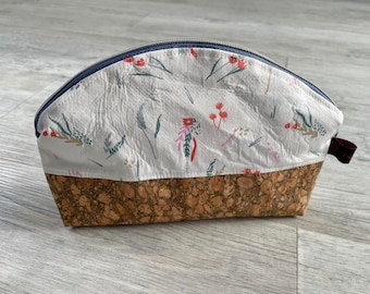 Cosmetic bag, toiletry bag, makeup bag, travel first-aid kit, medicine bag, floral, glitter, cork