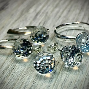 Silver Swarovski Crystal Crystal Disco Ball Fireball 8 mm with 925 Sterling Earrings Drop Ring Chain