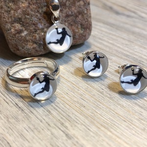 925 Sterling Silver Handball Stud Earrings Necklace Cabochon Chain Ring Jewelry Set Earrings Rose Gold