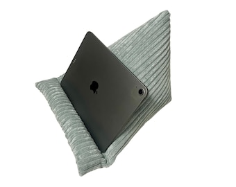 Buchstütze Lesekissen iPad Kissen Tablet Leseknochen Cord mint samt Tabletkissen