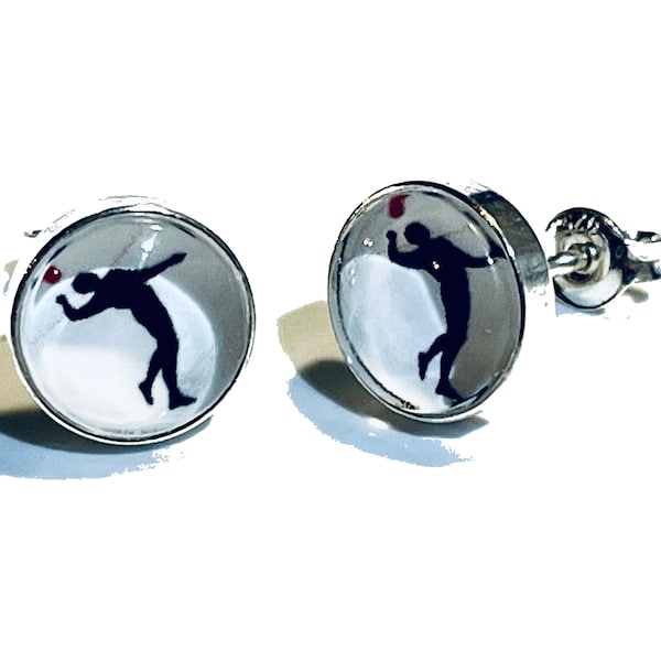 Volleyball 925 Sterling Silber Ohrringe Ohrstecker Ohrhänger Cabochon Faustball