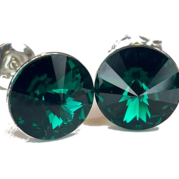 Silber Swarovski Kristall mit 925 Sterling Silber Ohrstecker Ohrringe Rivoli Crystal Emerald grün