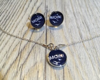 925 Sterling Silver Moin Moin Blue Stud Earrings Necklace