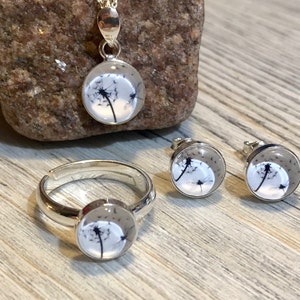 925 sterling silver dandelion dandelion dragonfly stud earrings necklace cabochon chain ring jewelry set earrings rose gold