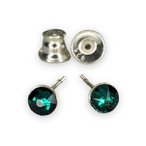 Mini Silver Swarovski Crystal 4 mm Xirius Crystal with 925 Sterling Silver Stud Earrings emerald green