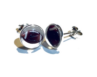 925 Sterling Silver American Football Stud Earrings Cabochon