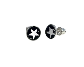 925 Sterling Silver Star Black Stud Earrings Cabochon Star