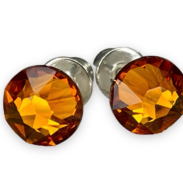 Silver Swarovski Crystal 7 mm Xirius Crystal with 925 Sterling Silver Stud Earrings Earrings Tangerine