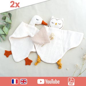 Pack patrons PDF : doudou oie et hibou pour bébé + vidéo