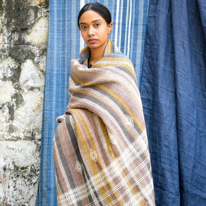 Hand woven wool throw blanket