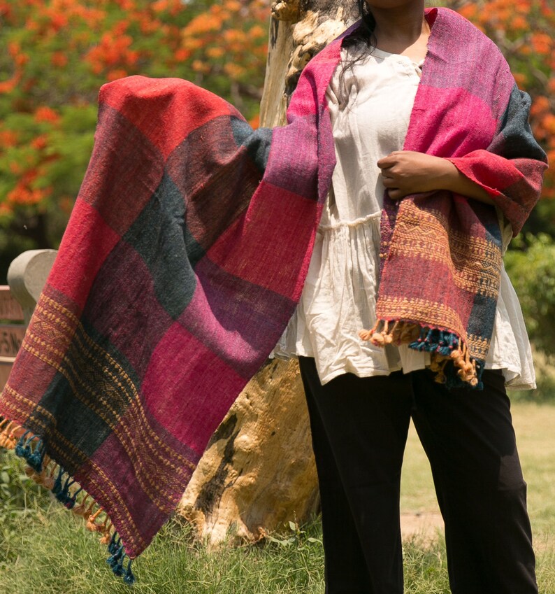 Nepalese Pure Cashmere Scarf// Travel Shawl Wrap Blanket TwoTone Stole handwoven