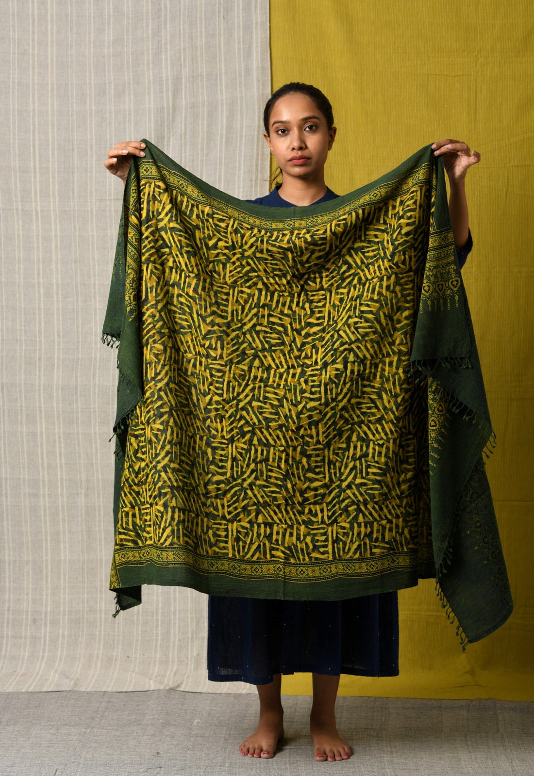 Poetry In Motion Ajrakh Natural Dyed Handwoven Organic Cotton Shawl