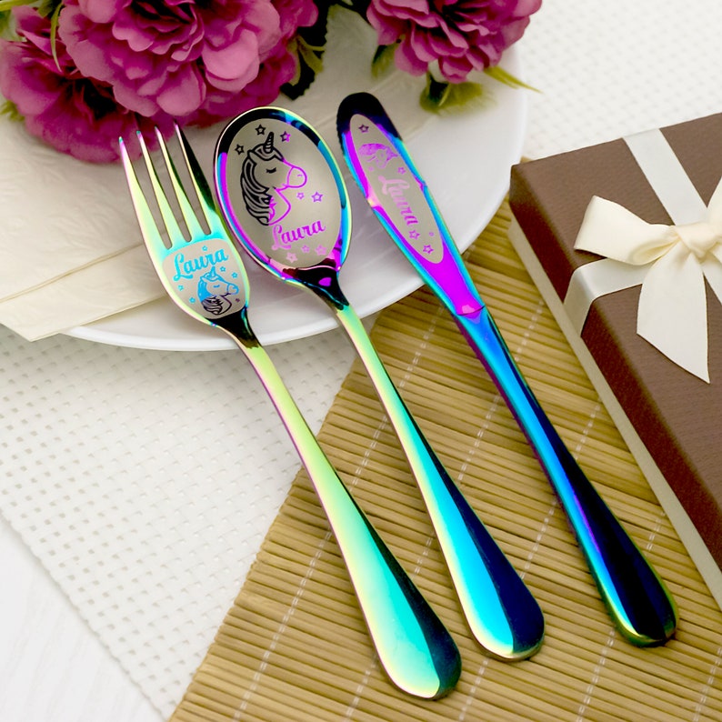 Personalized baby gifts Unicorn gifts for girls Personalized children/'s unicorn cutlery with engraved Baby name Gift for kids
