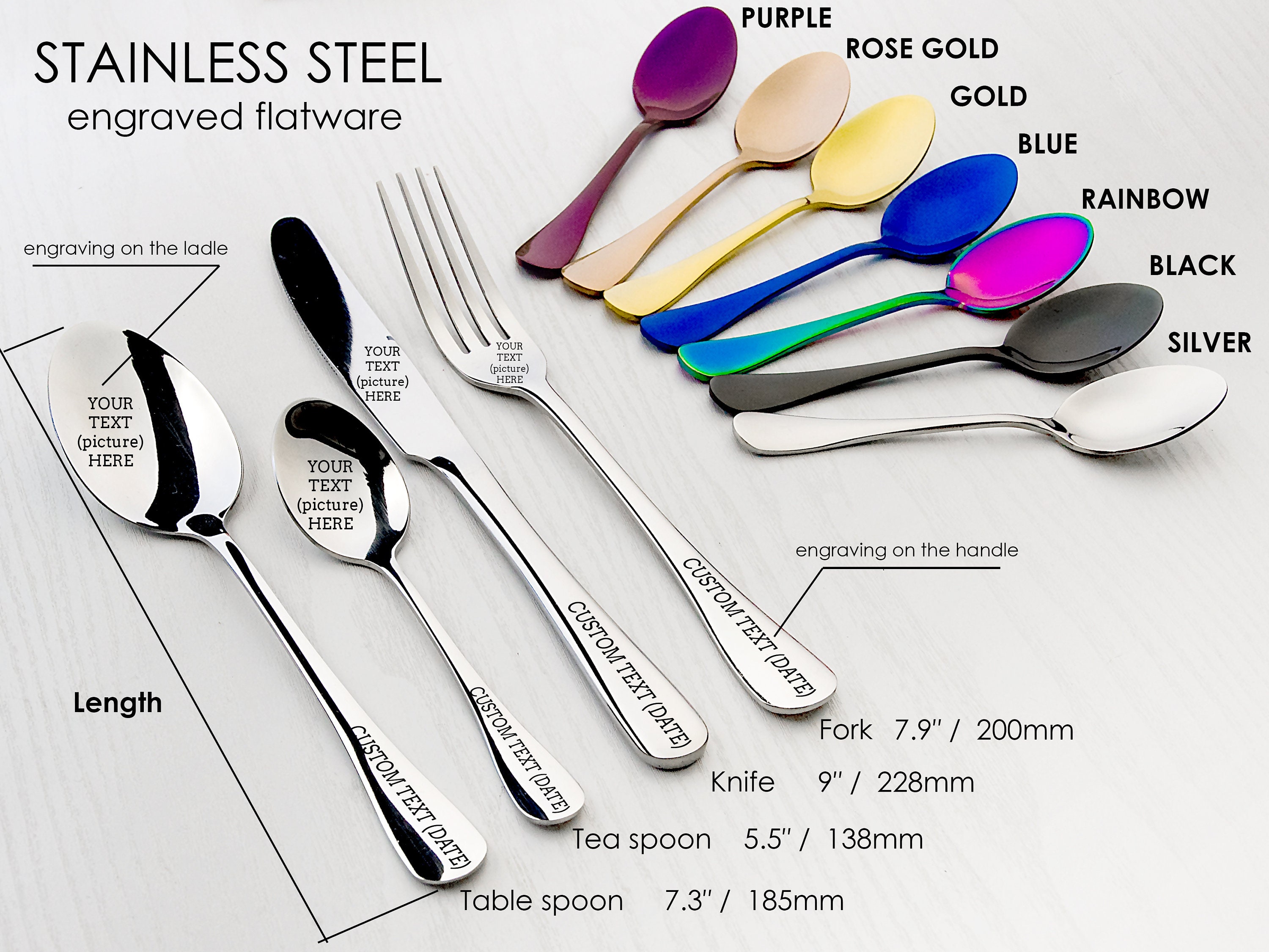 Custom cutlery with an engraved picture or logo. Text in any Etsy