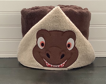 hooded towel, t-rex