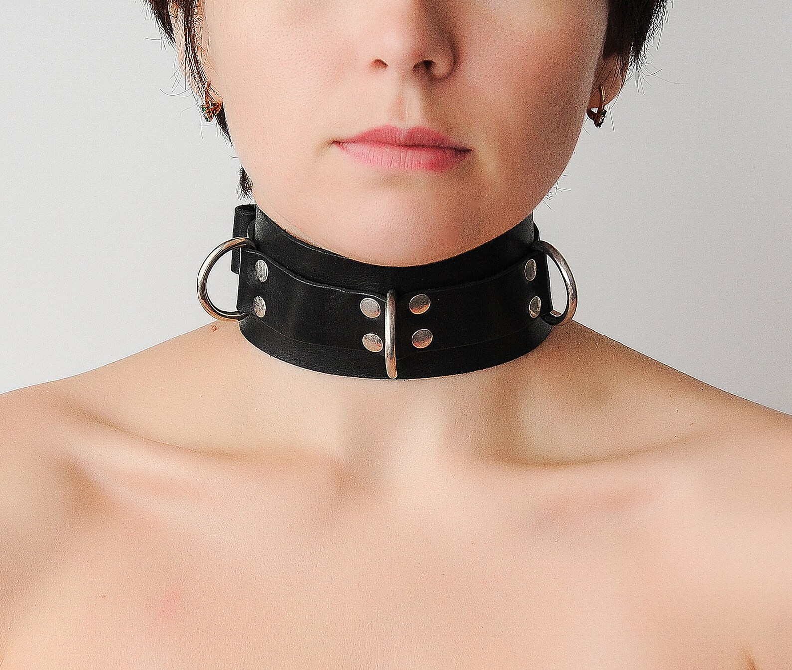 Bdsm blue leather collar