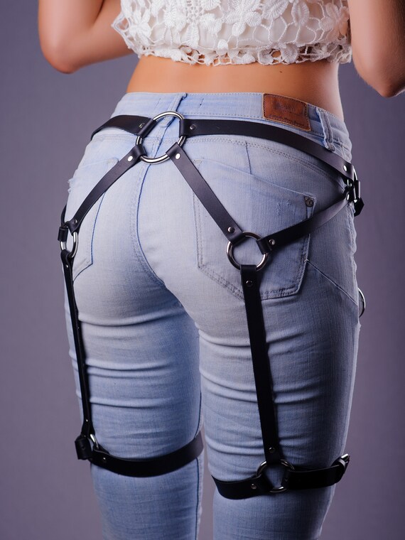 Leather Garter Belt Black leather pendants Dominatrix Etsy