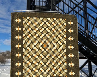 Queen Size Earth Tone Quilt – Handmade Patchwork Bedspread