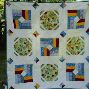 Snails Trails - Baby Blanket -Handmade Baby Quilt - Colorful Patchwork Blanket with Ladybug and Butterfly Design