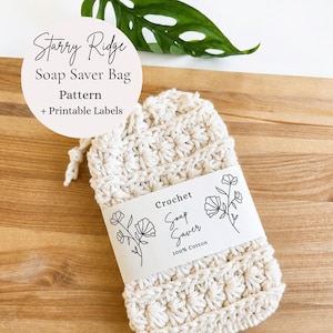 Starry Ridge Crochet Soap Saver Bag Pattern with Printable Labels (PDF)