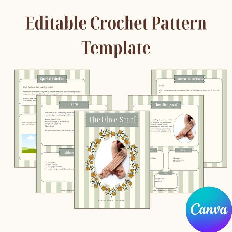 Editable Crochet Pattern Cottagecore Template for Canva | Floral ...