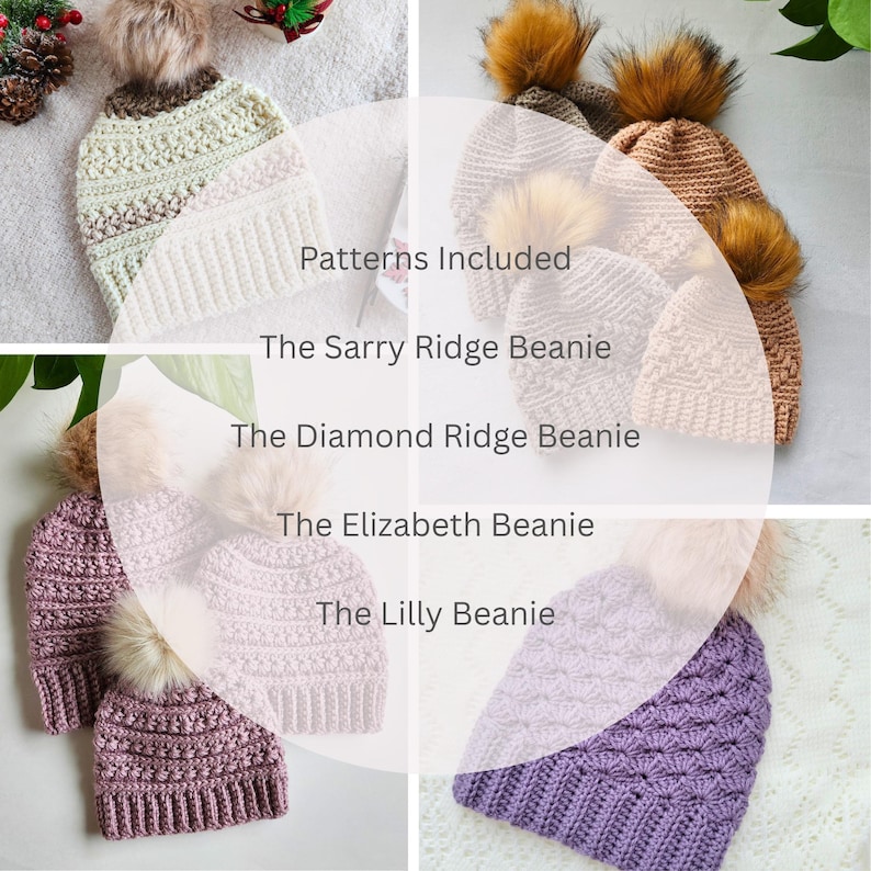 Crochet Beanie Pattern Bundle – 4 Cozy Hat Patterns (toddler–adult ...