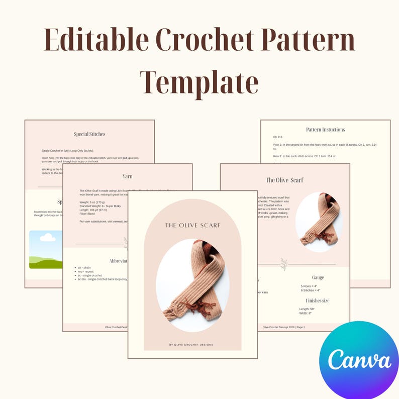 Fully Editable Minimal Crochet Pattern Template for Canva | Clean ...