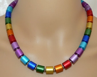 Ketting, ketting, rollenketting, ketting, rollen, aluminium, aluminium, rood, groen, blauw, geel, paars, kleurrijk