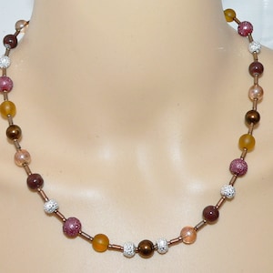 Halskette, Perlenkette, Glasperlen, Necklace, silber, Strass, camel, dunkelbraun, braun, brauntöne, 245g