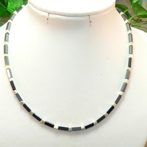 Necklace, necklace, necklace, beads, hematite pencils, rectangular, black, metal effect cubes, silver
