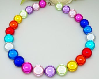 Halskette, Kette, Collier, Necklace, Perlenkette, Miracle-Magic-Perlen, glänzend, rot, blau, gelb, bunt, multicolor, mehrfarbig,
