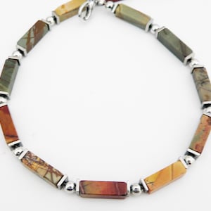 Armband, armsmycken, jaspis, rektangel, ädelsten, flerfärgad, höstliga toner
