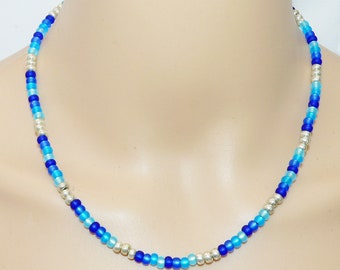 Necklace, necklace, delicate, necklace, glass beads, blue, light blue, dark blue, turquoise, aqua,