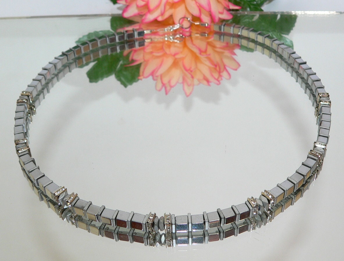 Collana A Cubi In Ematite Multicolore Argento Opaco – Handmade Acciaio, Regolazione Tedesca - Foto 5