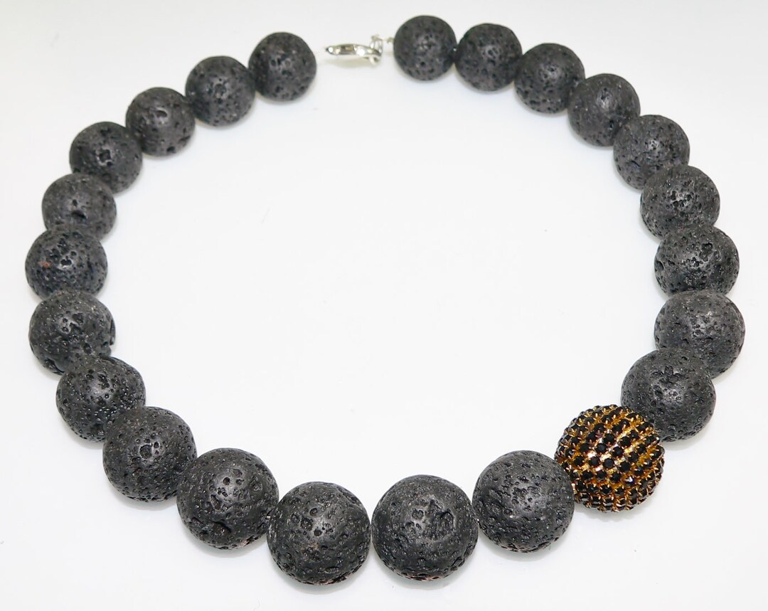 Necklace, Pearl Necklace, Chain, Lava Pearls, Pava Rhinestone Ball