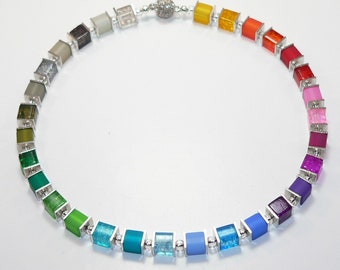 Chain, necklace, cube chain, cube, glass cube crash, Polaris cube, multicolor, multicolored, red, yellow, blue, green, white