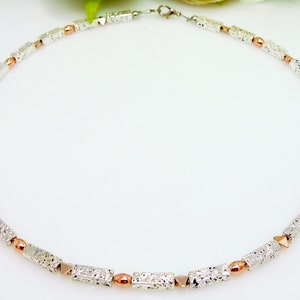 Necklace, chain, necklace, gemstone, lava, rectangle, silver, electroplated, hematite, rose gold