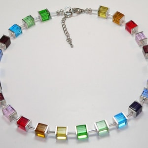 Necklace, cube necklace, necklace, beads, glass, necklace, glass cube, colorful, red, green, yellow, blue, orange