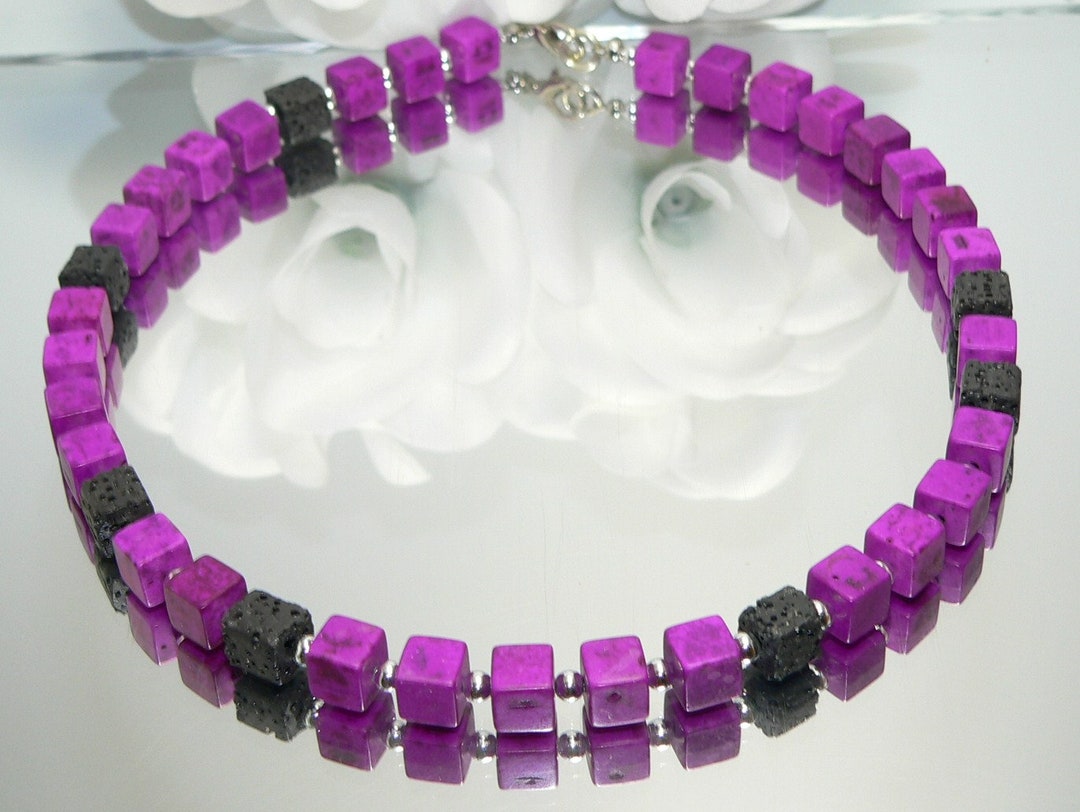 Necklace, Necklace, Necklace, Dice Chain, Synth Turquoise, Lava Cube, Violet, Black, Purple