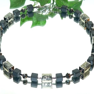 Chain, cube chain, necklace, glass jewelry, necklace, necklace, glass cube, rondelle, silver, black